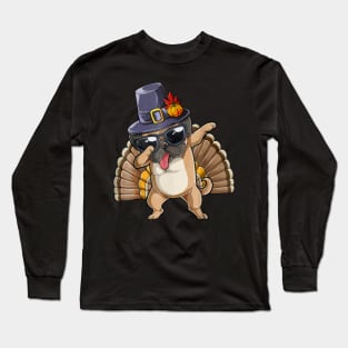 Thanksgiving T shirt for Boys Men Dabbing Pug Turkey Long Sleeve T-Shirt